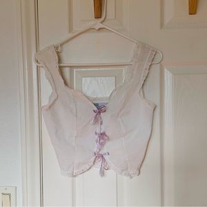 Vintage White Bohemian Renaissance Bodice tie front Crop Tank, women’s small